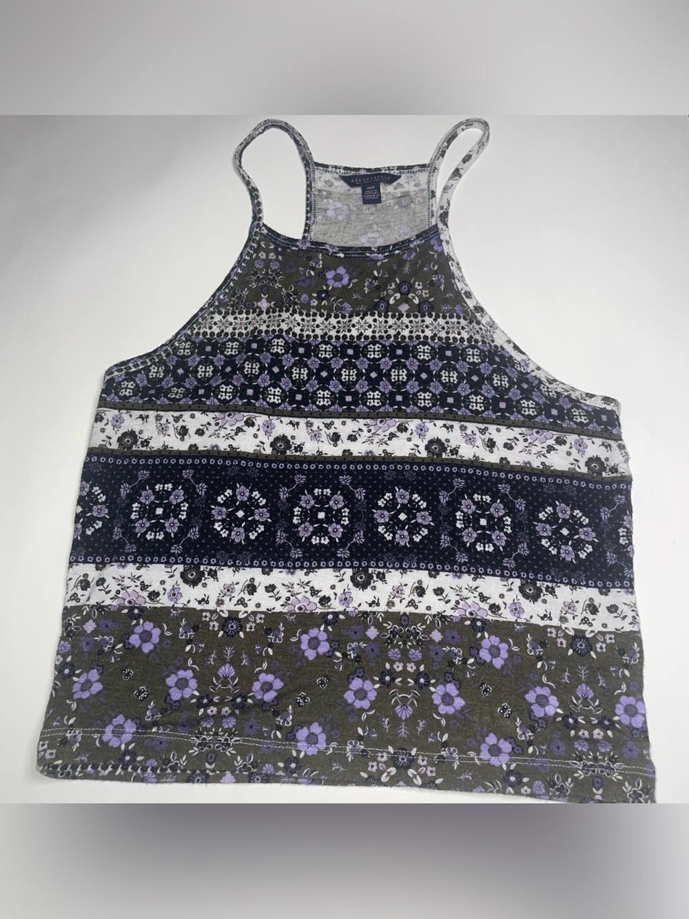 Aeropostale M Grey Purple Patterned Floral Geometric Tank Top